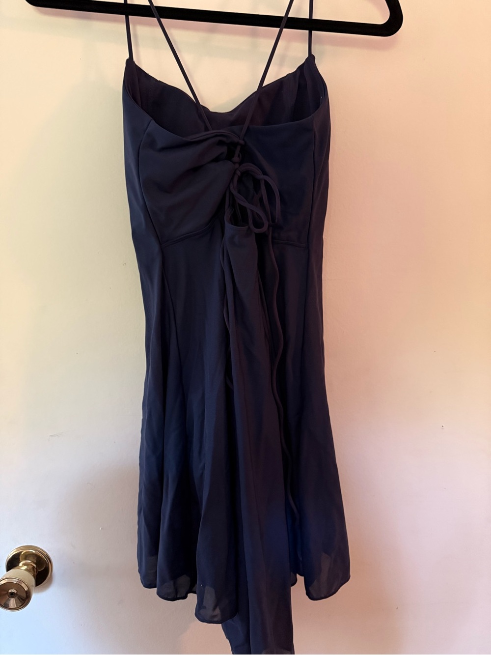 HALARA Navy Spaghetti-Strap Tie-Front Mini Dress